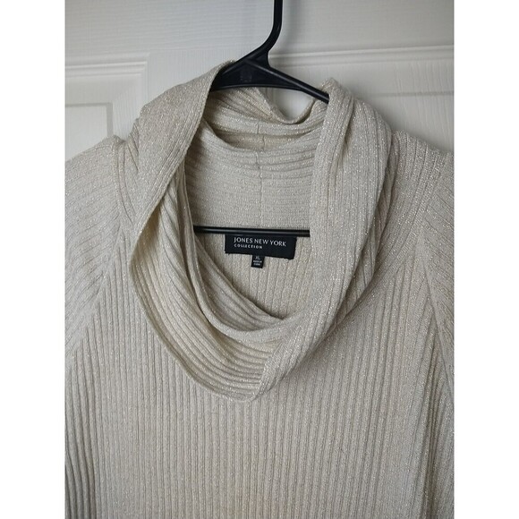 Jones New York Creme Gold Sparkle Knit Shirt Sleeve Cowl Neck Sweater. Size XL - Picture 3 of 10